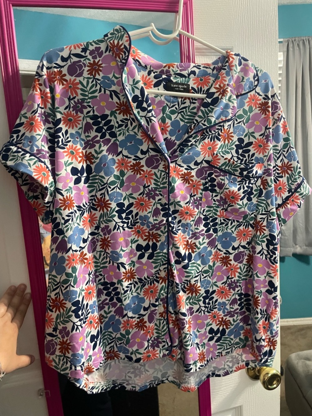 kate spade Multicolor Floral Button-Up Top in Navy-Trim